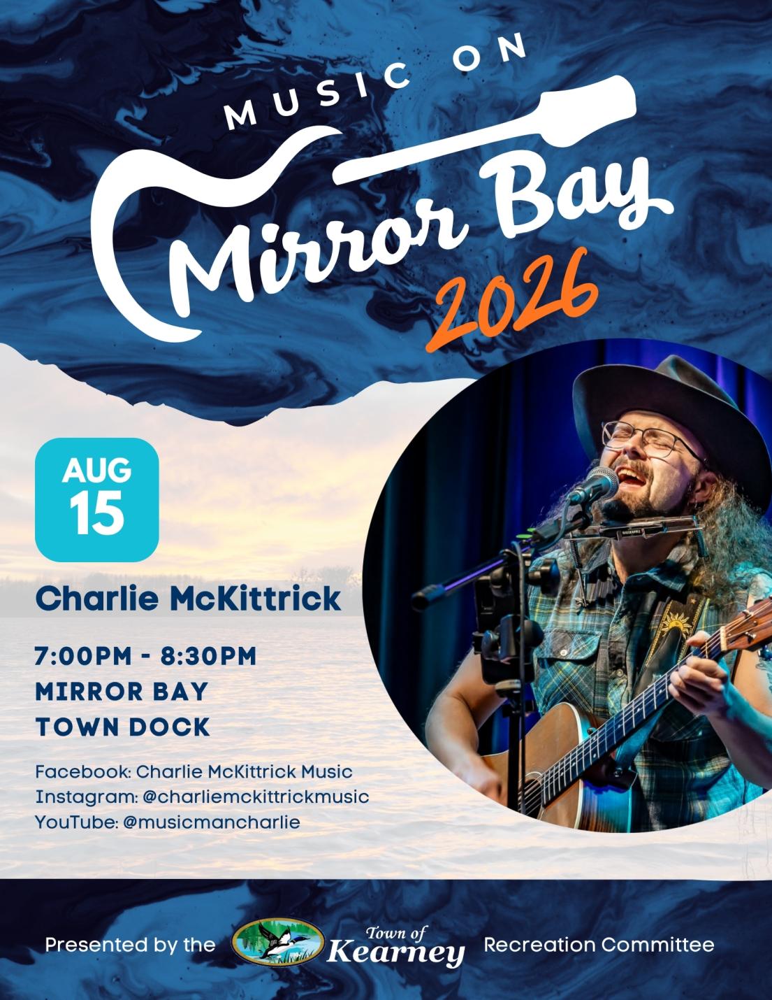 Poster with details about Music on Mirror Bay