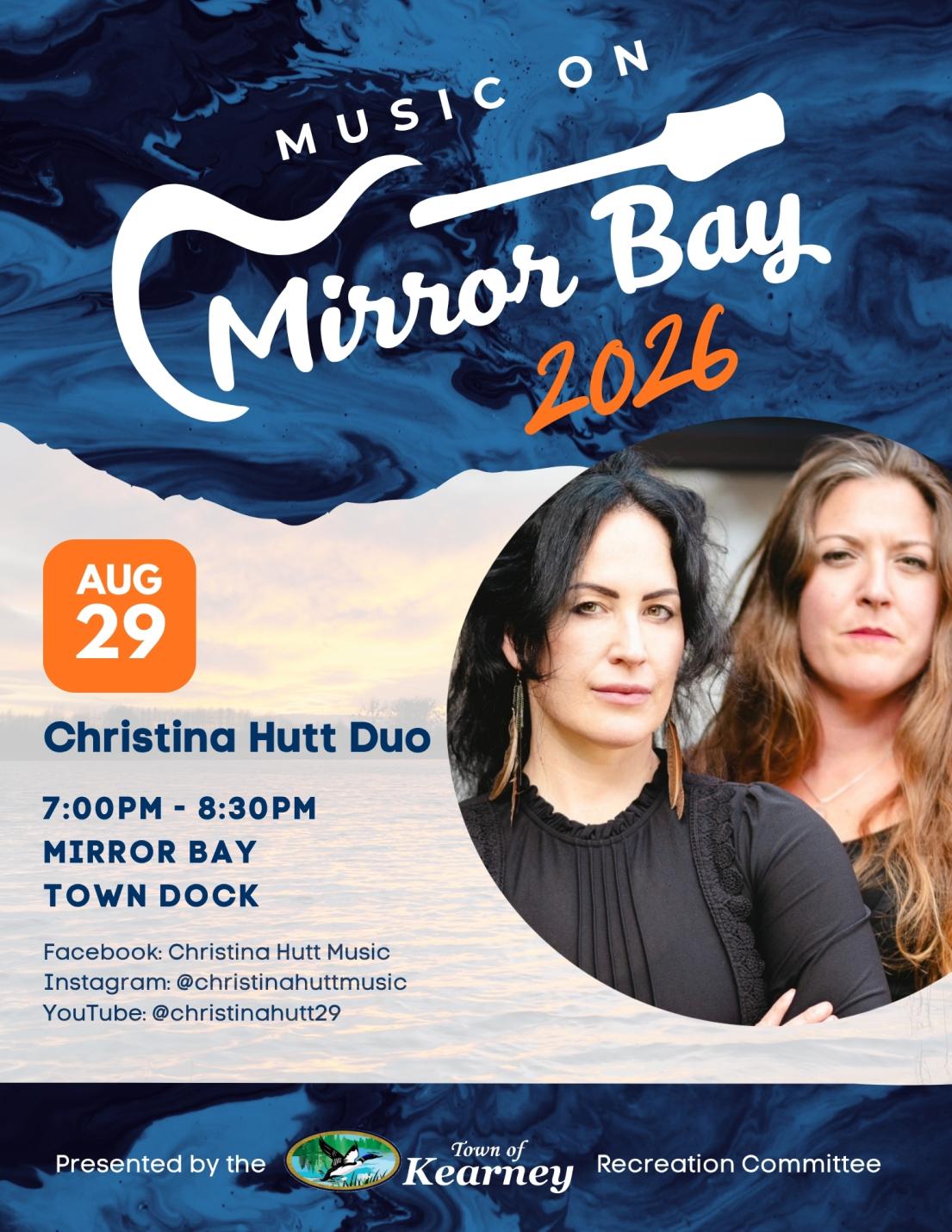 Poster with details about Music on Mirror Bay