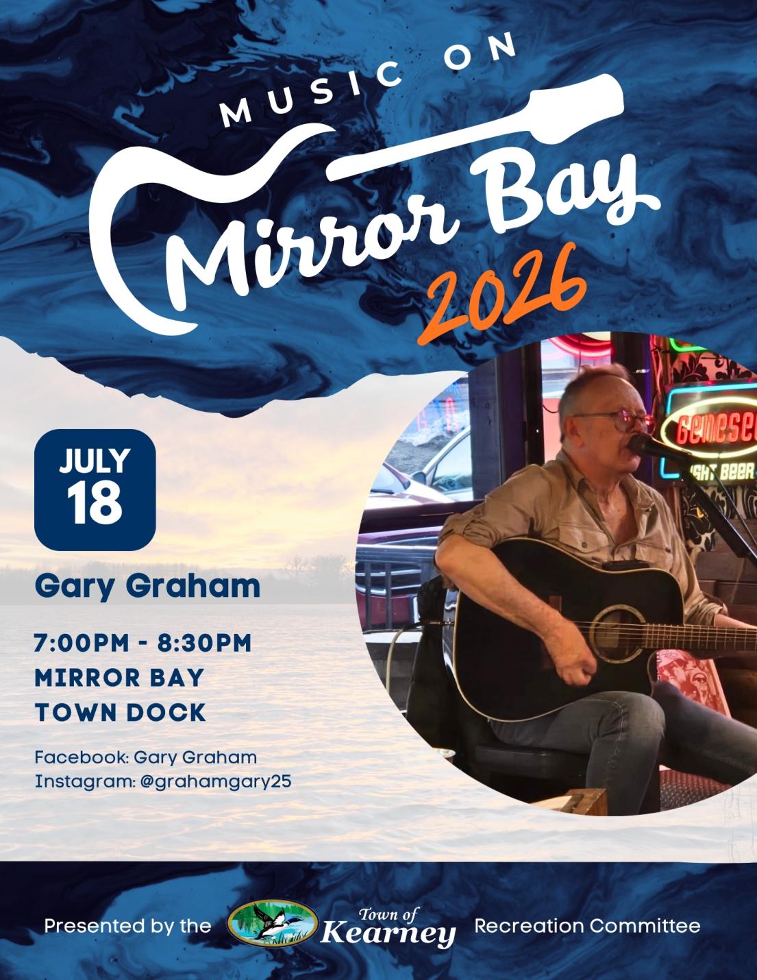 Poster with details about Music on Mirror Bay