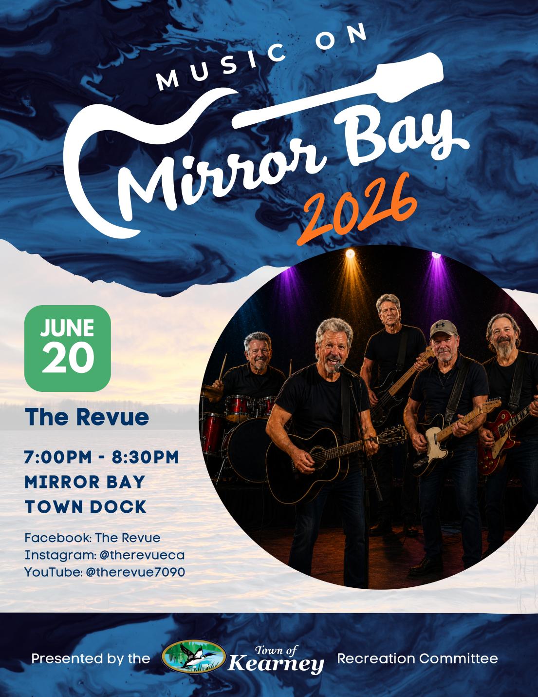 Poster with details about Music on Mirror Bay