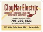 Business flyer for ClayMar Electric. It details the company's phone number, address, and email.