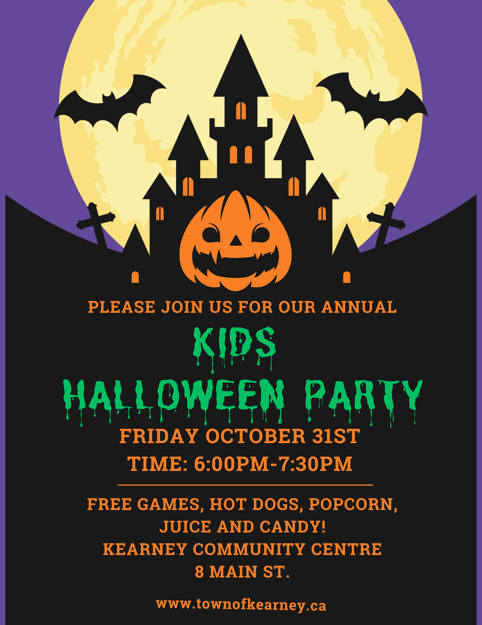 pumpkin with spooky castle and bats