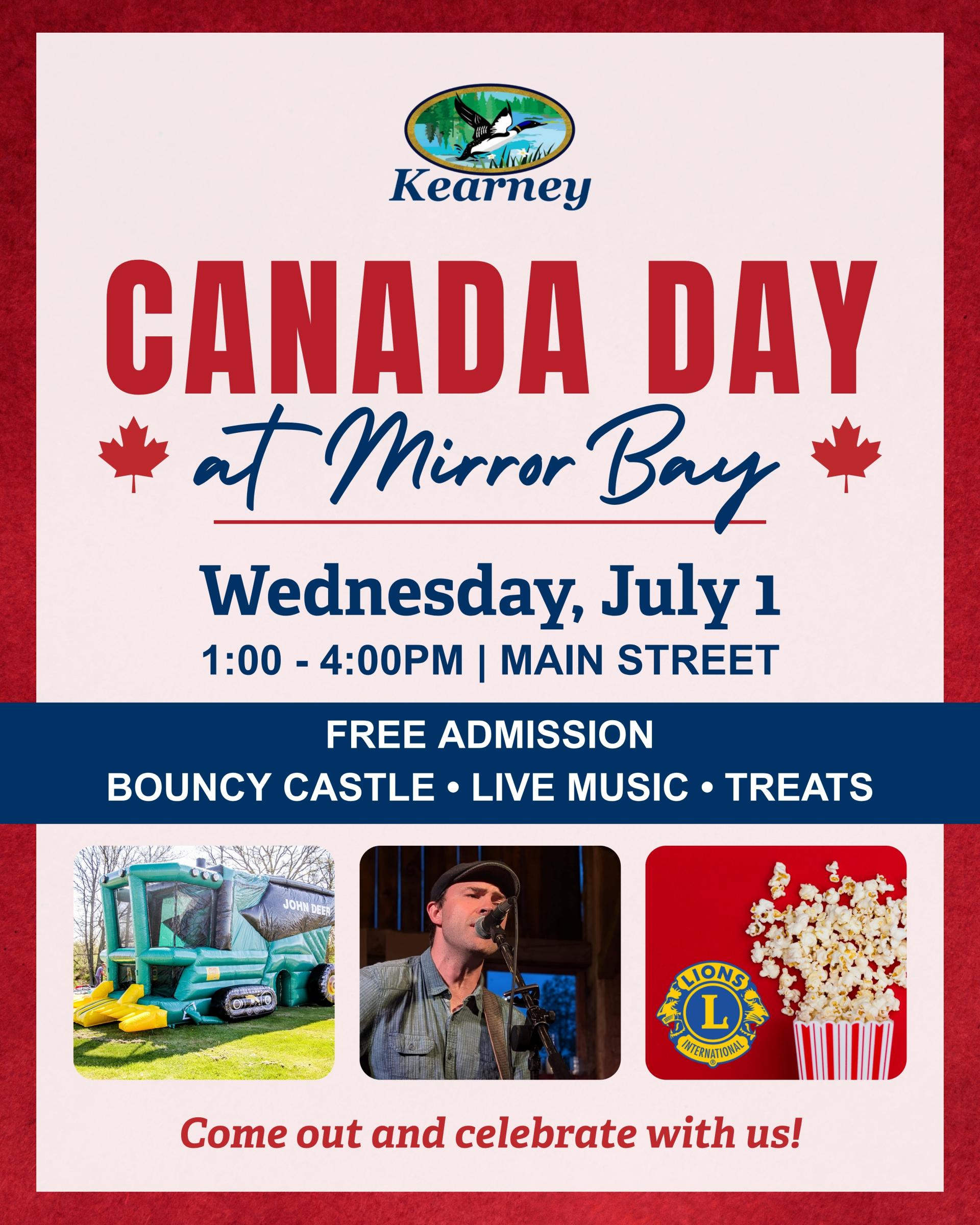 Poster with details about Canada Day at Mirror Bay